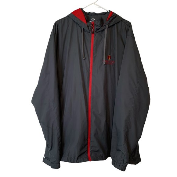Vantage Windbreaker Unisex Adult XL "Scarlet Pearl" Monogram Hooded Gray/Red - Picture 1 of 15